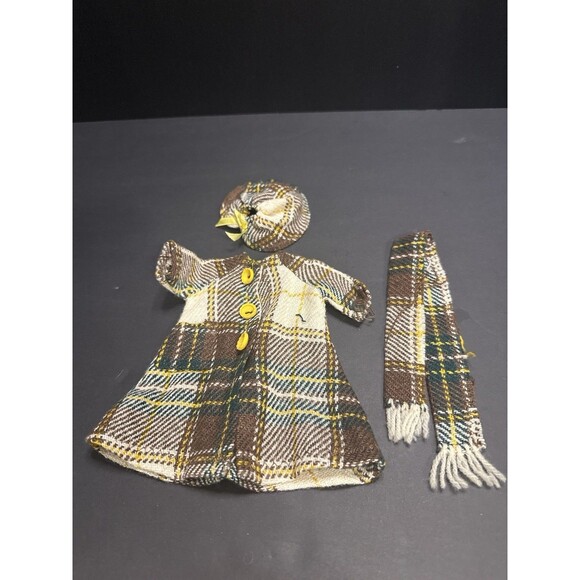 Vintage 1960s Barbie Clone Outfit – Plaid Coat, Bonnet & Scarf - Picture 1 of 7